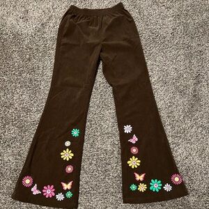 Brown Kids Bottoms with Floral and Butterfly Design